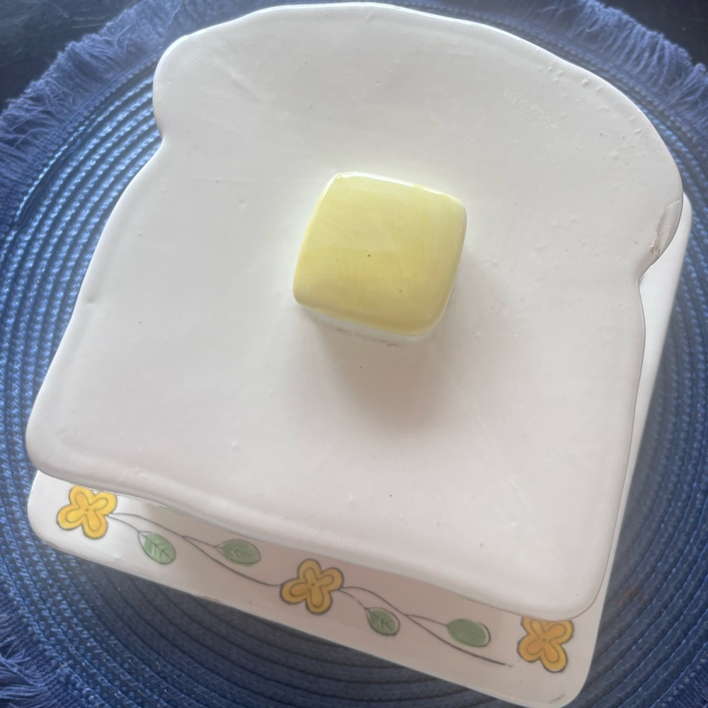 White Ceramic Toast Dish with Yellow Floral Design